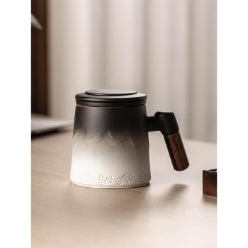2025新款粗陶馬克杯辦公室高檔陶瓷泡茶杯茶水分離過濾水杯禮盒裝