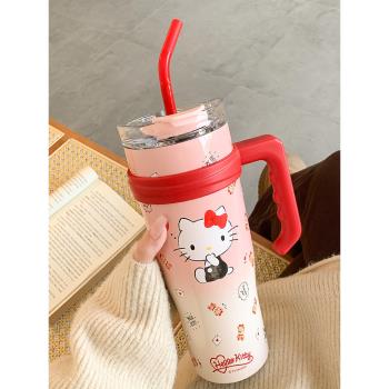 hellokitty巨無霸保溫杯大容量女生吸管杯辦公室水杯新款保冷杯子