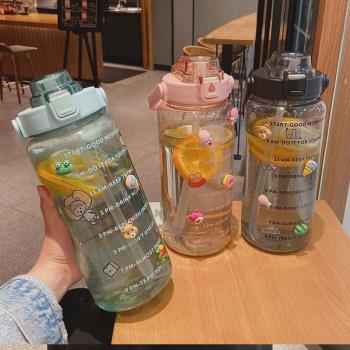 大容量塑膠水杯夏季高顏值簡約便攜太空杯戶外運動健身彈蓋吸管杯