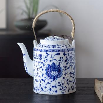 陶瓷茶壺大號涼水壺家用提樑壺泡茶壺景德鎮老式青花瓷仿古冷水壺