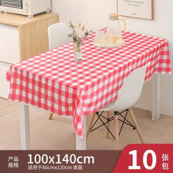 紅格子100張一次性桌布塑膠加厚臺布餐廳夜宵大排檔麻辣燙圓桌方