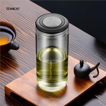 TEAMCAT單層加厚綠茶泡茶杯男士高檔耐熱透明玻璃水杯女士刻字