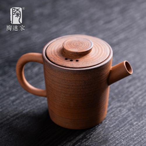 陶迷粗陶直筒茶壺老巖泥復古正把壺侘寂風茶具原礦可養小容量單壺