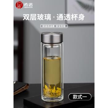 希諾玻璃杯雙層男士加厚隔熱泡茶杯透明耐熱杯子便攜商務高檔水杯