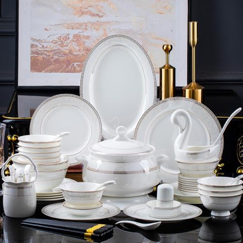 餐具套裝輕奢高級感碗碟家用景德鎮骨瓷碗盤子筷子時尚小資陶瓷喬