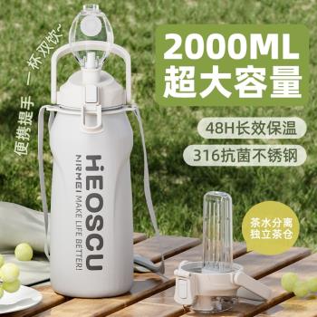 樂扣保溫水杯子大號容量男生女吸管茶水分離冷水壺新款2000ml運動