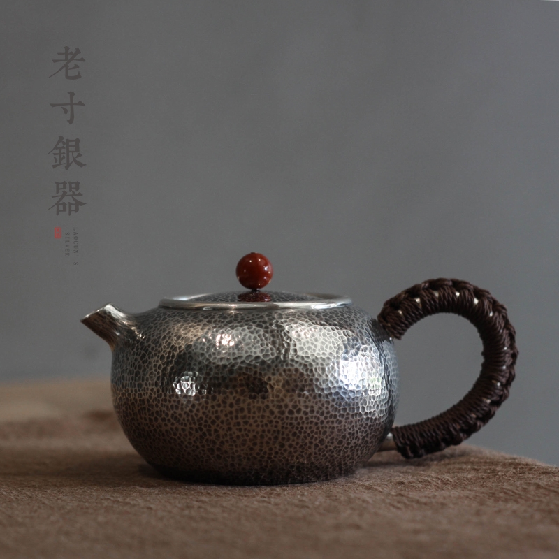 銀　茶壺 銀壺小茶壺純銀999泡茶壺純手工一張打日式西施壺云南手工小銀壺|茶壺