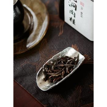 火火的茶室|復古禪意純錫茶則蟲洞款手工不規則做舊錘紋9.5*4.5