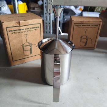 手動咖啡打奶器彈簧冰咖啡泡沫雙層奶泡器不銹鋼奶泡壺200ml400ml