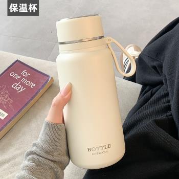 日本進口MUJIE簡約大容量保溫水杯2024新款帶蓋女泡茶不銹鋼杯子