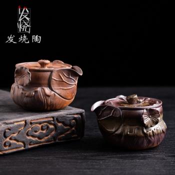 發燒陶粗陶荷花手抓壺創意手工浮雕泡茶器復古陶瓷茶壺功夫茶具