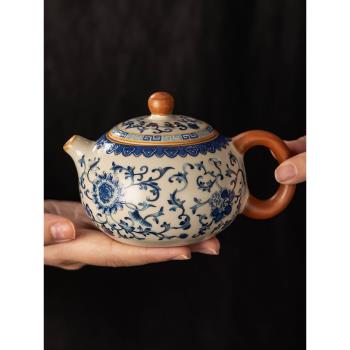 2025新款青花瓷汝窯西施茶壺單壺泡茶家用高檔陶瓷功夫茶具沏茶壺