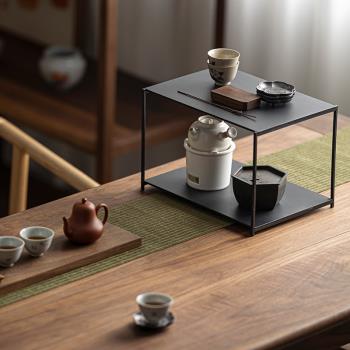 草木祠 鐵藝茶棚茶具收納架置物架手工純鐵日式簡約風復古博古架