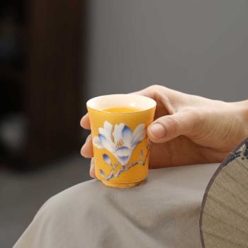 白瓷茶具茶杯高檔陶瓷主人杯商務家用個人描金品茗杯聞香杯帶禮盒