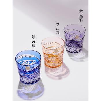 日本進口KAGAMI江戶切子舞踴洛克杯洋酒杯水晶玻璃威士忌杯高顏值