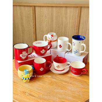 Tims杯子經典紅楓葉雕刻logo陶瓷馬克杯辦公桌面把手咖啡杯喝水杯