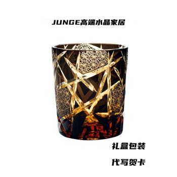 江戶切子玻璃杯子水晶酒杯手工威士忌杯琥珀洋酒杯生日禮物送男士