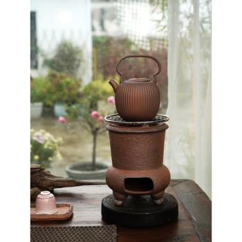 中式復古圍爐煮茶粗陶老巖泥炭爐功夫茶具風爐家用戶外便攜煮茶爐