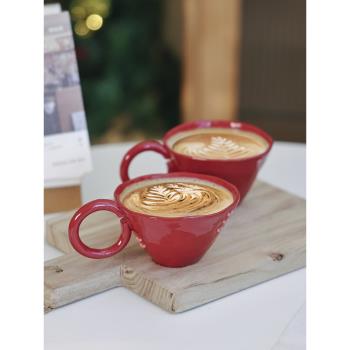 原來是泥ins簡約大把手拉花咖啡杯下午茶馬克杯個性創意陶瓷杯子