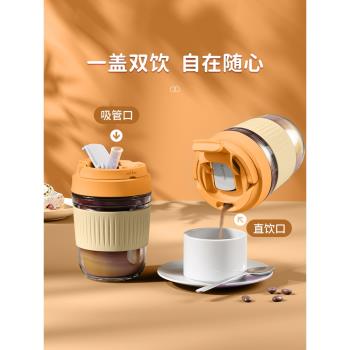 Vanow玻璃水杯女2025新款帶吸管便攜可愛夏季泡茶辦公室咖啡杯子