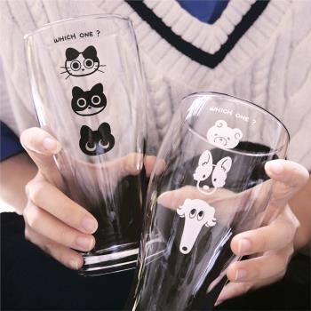 猹魚商店 咖啡貓和麵包狗 原創啤酒杯 貓咪小狗可愛插畫玻璃杯