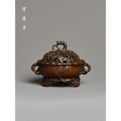 鏤空雕竹葉銅香爐擺件香篆爐塔香爐香盒沉香器銅熏香爐香插銅爐|茶道