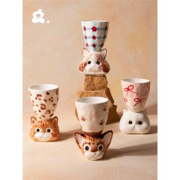 CONGSTUDIO限定手作可愛貓咪手工陶瓷杯酒杯創意卡通少女生日禮物