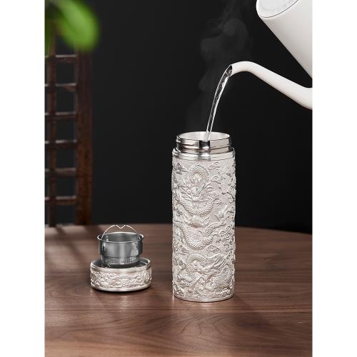 銀杯子浮雕九龍杯999純銀大容量主人杯足銀保溫杯高顏值商務禮品|保溫杯