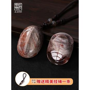 憶仟客創意天然木化石龜殼手把件個性手工雕刻文玩工藝品擺件掛件