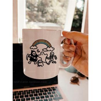萬聖節可愛幽靈馬克杯精靈魔法帽陶瓷咖啡杯早餐杯搗蛋ins小禮物