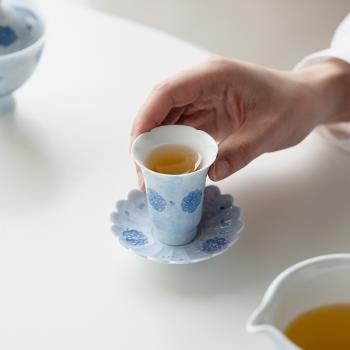 純手繪櫻花霧藍陶瓷茶杯家用品茗杯單個主人杯功夫茶具聚香聞香杯