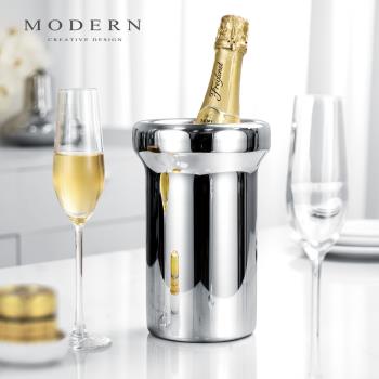 摩登MODERN輕奢創意香檳桶紅酒冰鎮雙層冰桶冰塊存放桶不銹鋼商用