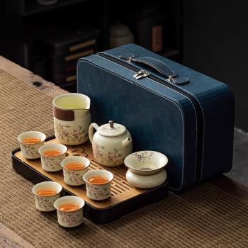 旅行功夫茶具便攜式戶外陶瓷快客杯旅遊露營高階茶具套裝2024新款