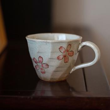 同合日本進口美濃燒櫻花馬克杯日式家用釉下彩粗陶咖啡杯水杯茶杯