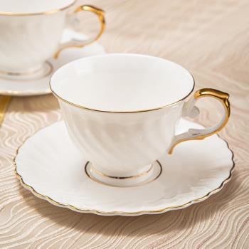 「禮盒裝」輕奢風高階感骨瓷咖啡杯碟創意金邊陶瓷泡茶杯喬遷禮物