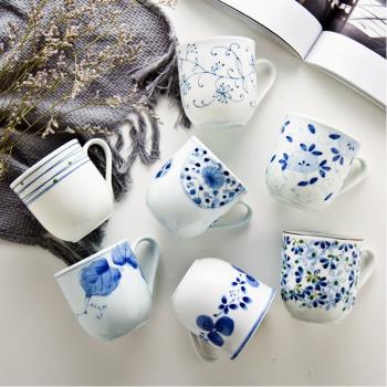 日本進口陶瓷水杯 日式和風青花釉下彩茶杯馬克杯牛奶杯家用杯子