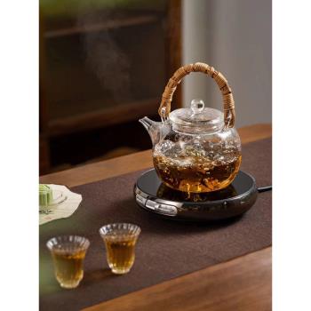 玻璃煮茶壺家用耐熱日式錘紋電陶爐燒水壺藤編提樑壺功夫茶具套裝