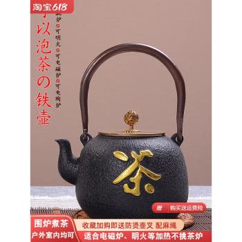 雙銅禪茶鐵壺手工鑄鐵壺無塗層生鐵壺電陶爐加熱復古茶壺茶具家用