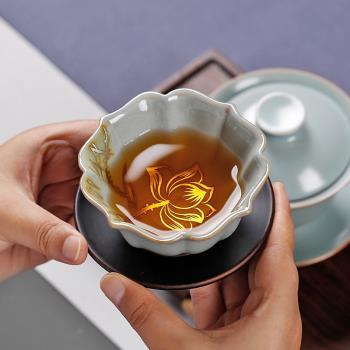 手繪蓮花主人杯汝窯茶杯女士大號個人專用杯男純手工汝瓷開養茶盞