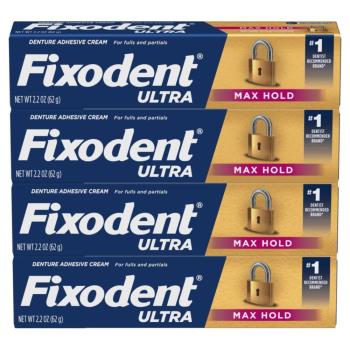美國第一品牌【Fixodent】假牙黏著劑-強效鎖頭62g*4隻入