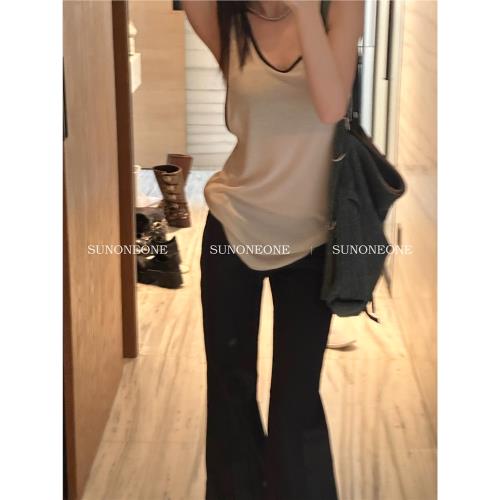(免運)SUNONEONE 天絲撞色針織背心外穿女夏季2025休閑辣妹修身無袖上衣