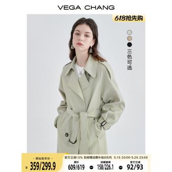(免運)VEGA CHANG風衣女中長款2025春秋知識分子大衣小個子英倫風外套