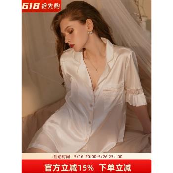 (免運)檸檬太太性感睡衣女夏季冰絲短袖短褲薄款蕾絲家居服套裝可外出