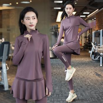 秋冬晨跑速幹健身服戶外跑步運動套裝帶手機口袋女顯瘦瑜伽服1233