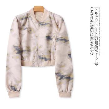 短款棒球服外套 春秋新款外貿女裝立領拉鏈長袖顯瘦印染夾克30582