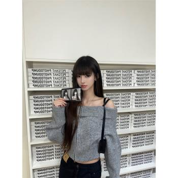 FENNI STUDIO/千禧 原創性感辣妹一字領毛衣針織開衫外套女春秋季