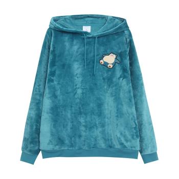 外貿冬季 卡通刺繡 連帽衛衣女 寬松大版舒適絨毛毛衫 法蘭絨帽衫