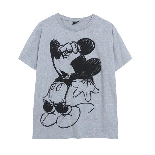 外貿夏季素描卡通印花短袖T恤女 寬松大碼俏皮甜美休閑舒適上衣