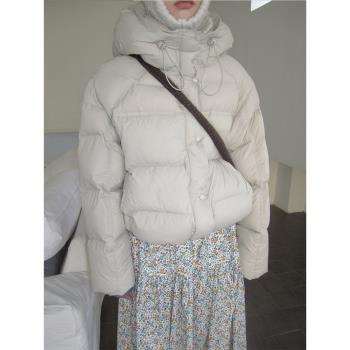 3months冬季新款韓版簡約風寬松休閑百搭氣質連帽羽絨服短款外套