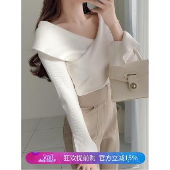 GRL日單冬季新款2024日系甜美純原喇叭袖交叉V領修身款針織上衣